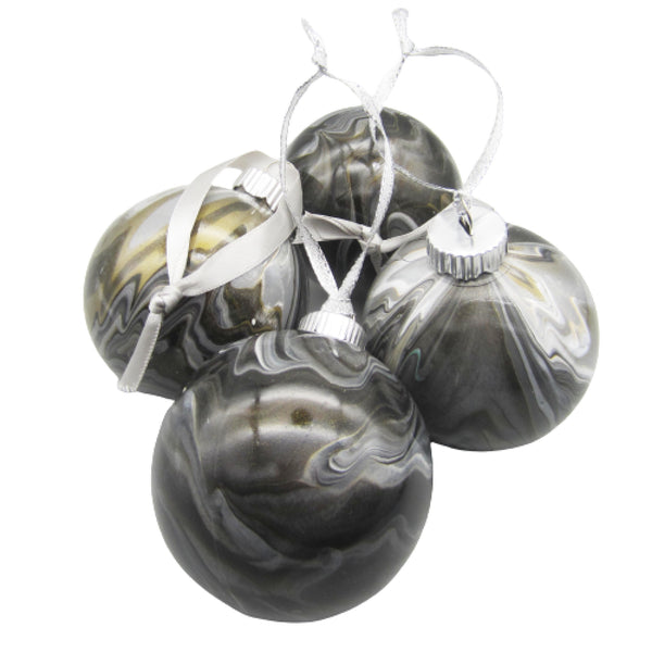 Set of 4 Hand Painted Black, Black, Silver, Bronze, Gold & Copper Christmas Ornaments