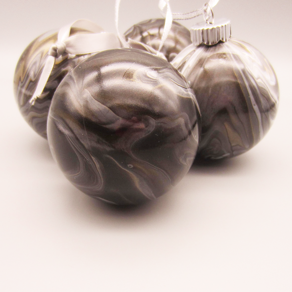 Set of 4 Hand Painted Black, Black, Silver, Bronze, Gold & Copper Christmas Ornaments
