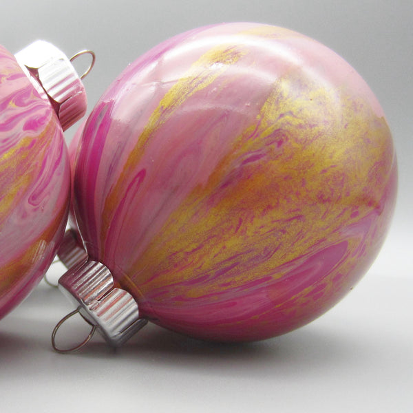 Set of 4 Hand Painted Pink Christmas Ornaments