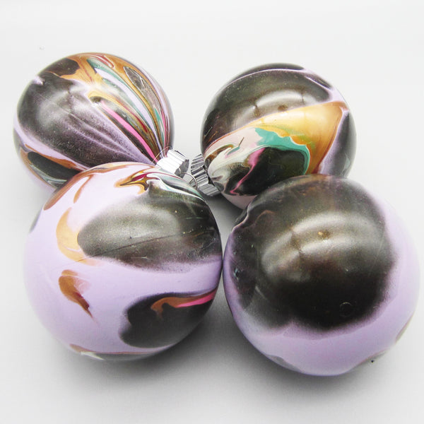 Set of 4 Hand Painted Black, Lavender & Copper Christmas Ornaments