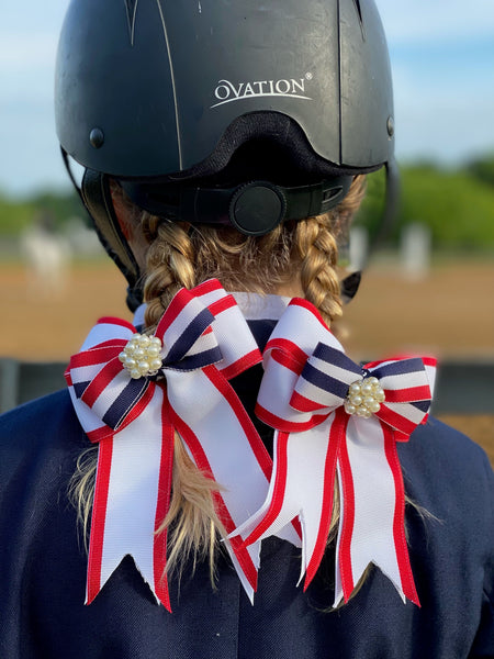 Cherries Jubilee Set of 2 Equestrian Hair Bows-Available on a French Barrette or Hair Clip