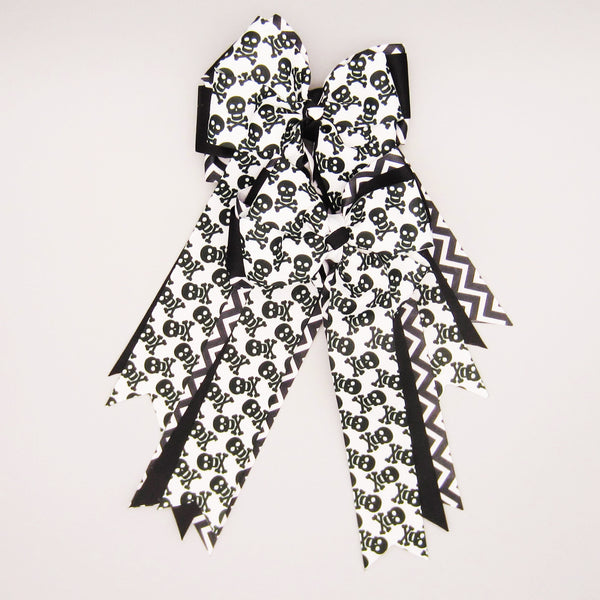 Black & White Skull Equestrian Hair Bows-Available on a French Barrette, or Hair Clip