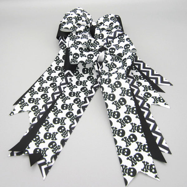 Black & White Skull Equestrian Hair Bows-Available on a French Barrette, or Hair Clip