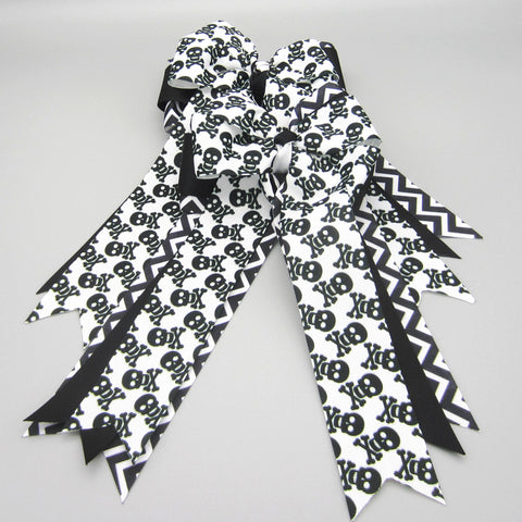 Black & White Skull Equestrian Hair Bows-Available on a French Barrette, or Hair Clip