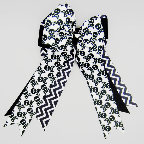 Black & White Skull Equestrian Hair Bows-Available on a French Barrette, or Hair Clip