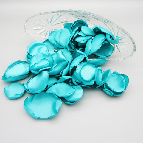 50 Teal Satin Flower Petals For Wedding Decor