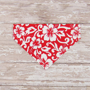 Red Hibiscus Floral Pet Bandana- Fits Over Collar 4 Sizes Available