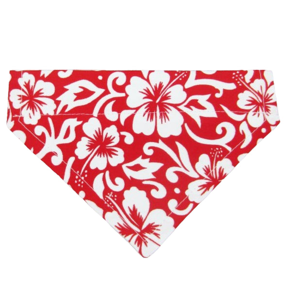 Red Hibiscus Floral Pet Bandana- Fits Over Collar 4 Sizes Available
