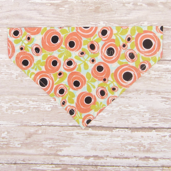 Peach Floral Swirl Pet Bandana- Fits Over Collar 4 Sizes Available