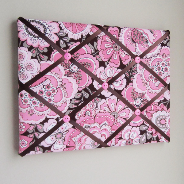 11"x14"  Memory Board or Bow Holder-Pink & Brown Floral