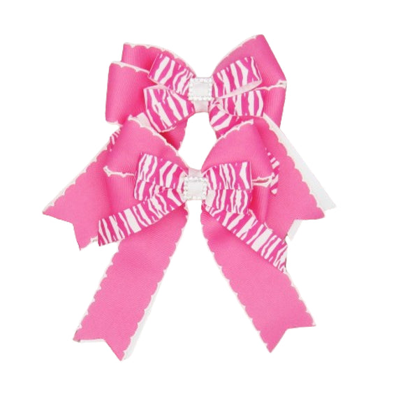 Set of 2 Hot Pink & White Zebra Equestrian Hair Bows-Available on a French Barrette, or Hair Clip