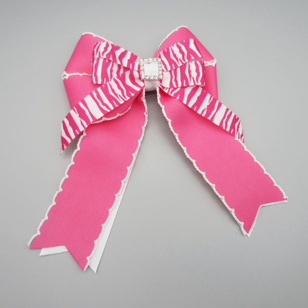 Set of 2 Hot Pink & White Zebra Equestrian Hair Bows-Available on a French Barrette, or Hair Clip