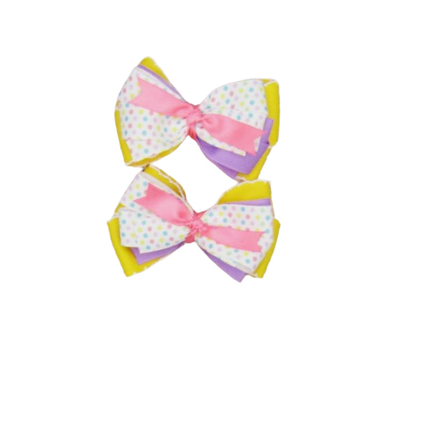 Set of 2 Pastel Polka Dot Equestrian Hair Bows-Available on a French Barrette, or Hair Clip