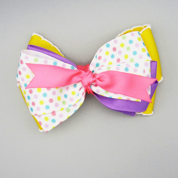 Set of 2 Pastel Polka Dot Equestrian Hair Bows-Available on a French Barrette, or Hair Clip