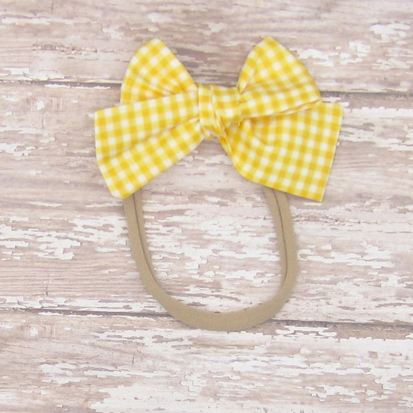 Set of 5 Fabric Bow Headbands in Gingham and Polka Dots