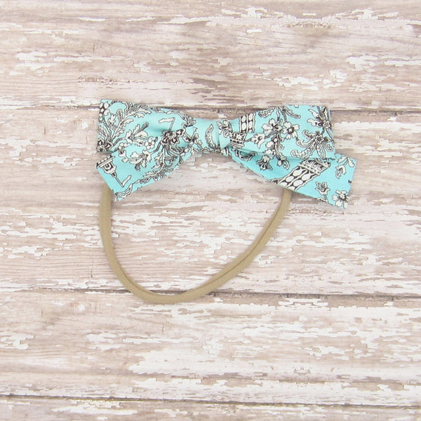 Set of 2 Fabric Bow Headbands in Turquoise and Brown