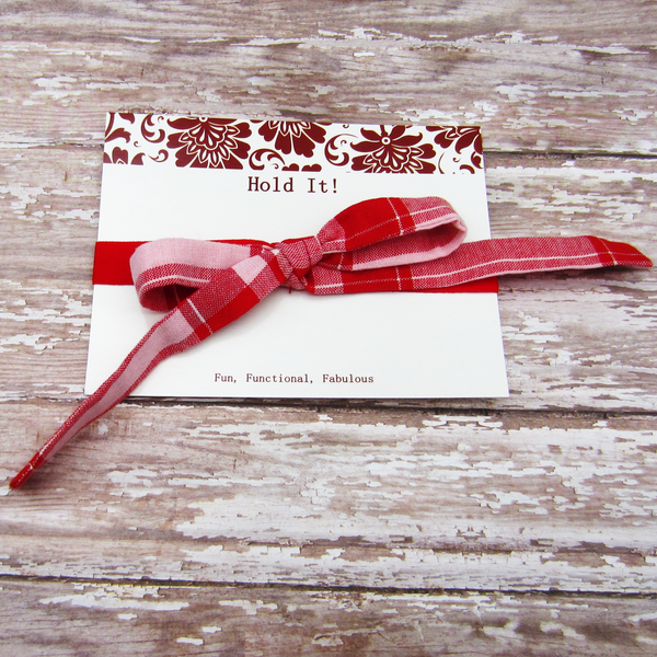 Set of 2 Fabric Bow Headbands in Red Hearts & Red Plaid