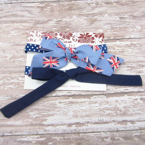 Set of 2 Fabric Bow Headbands in Blue Union Jack and Navy