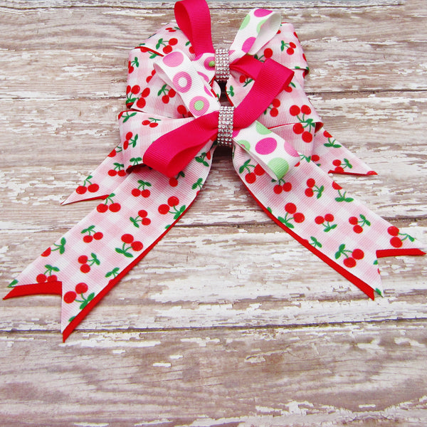 Cherries Jubilee Set of 2 Equestrian Hair Bows-Available on a French Barrette or Hair Clip