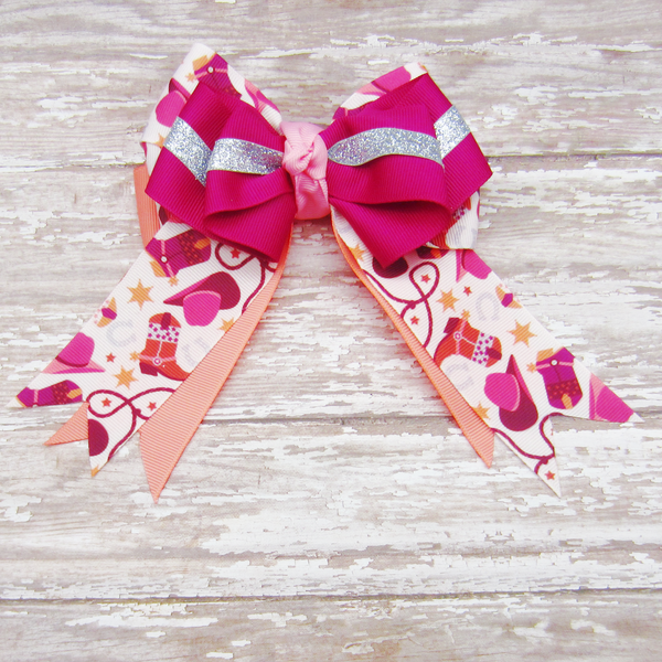 Rodeo Ready Set of 2 Equestrian Hair Bows-Available on a French Barrette or Hair Clip