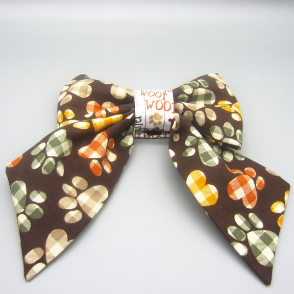 Fall Paw Prints Pet Bow Tie or Sailor Bow-4 Sizes Available