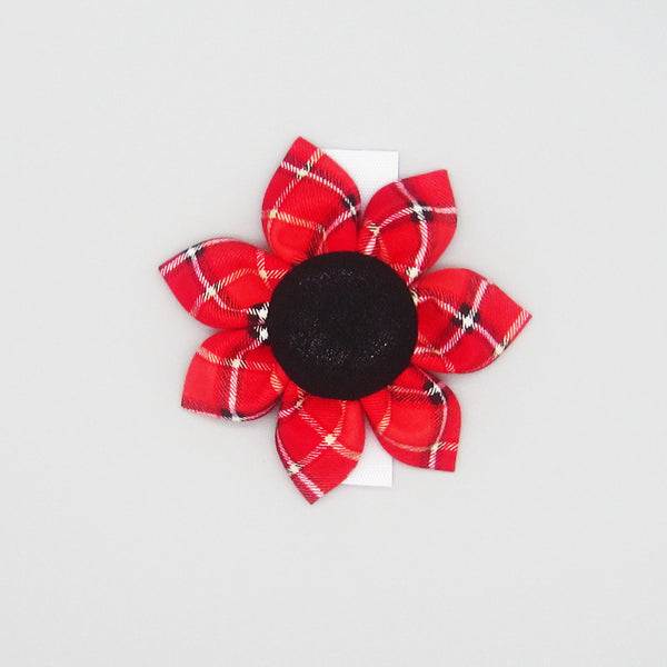 Red & Black Tartan Plaid Flower For Pet Collar-4 Sizes