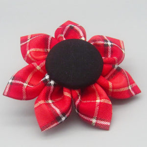 Red & Black Tartan Plaid Flower For Pet Collar-4 Sizes