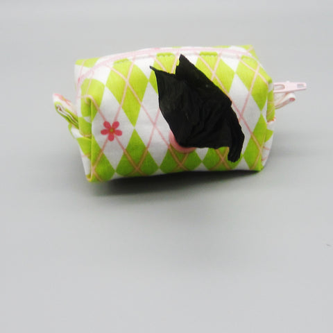 Green & Pink Argyle Pet Waste Bag Holder