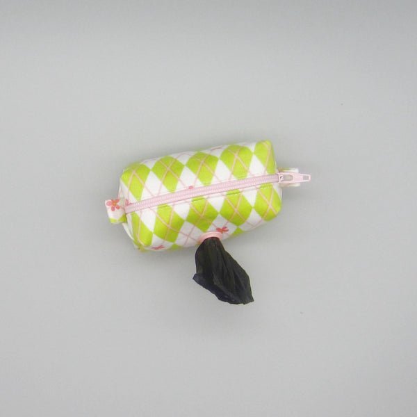 Green & Pink Argyle Pet Waste Bag Holder