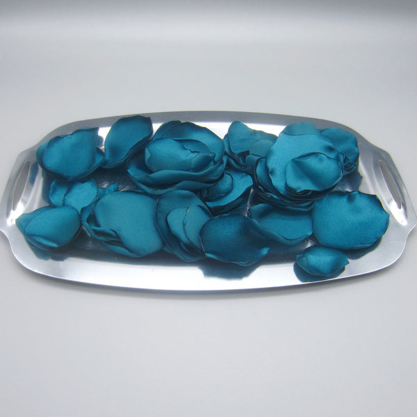 50 Teal & Ivory Satin Flower Petals For Wedding Decor