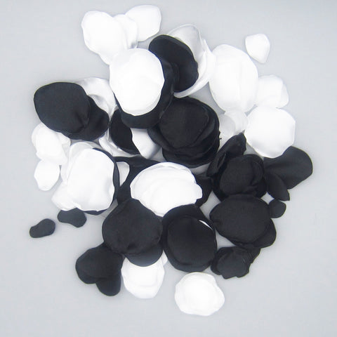 50 Black & White Satin Flower Petals For Wedding Decor