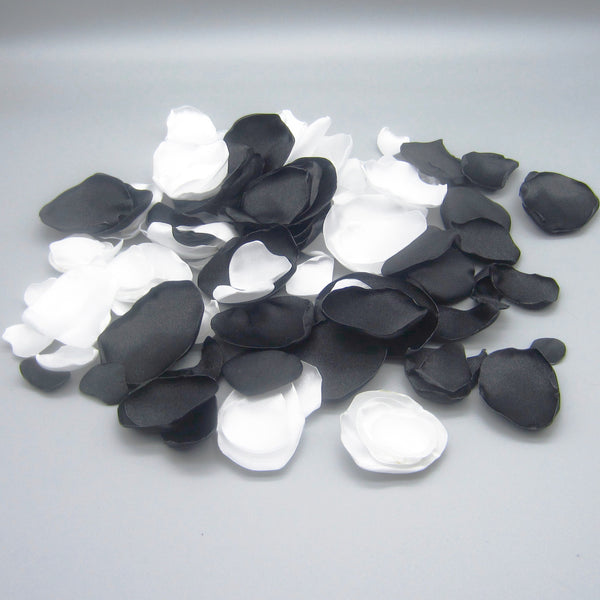 50 Black & White Satin Flower Petals For Wedding Decor