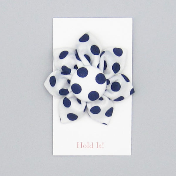 White & Navy Blue Polka Dot Flower For Pet Collar-4 Sizes