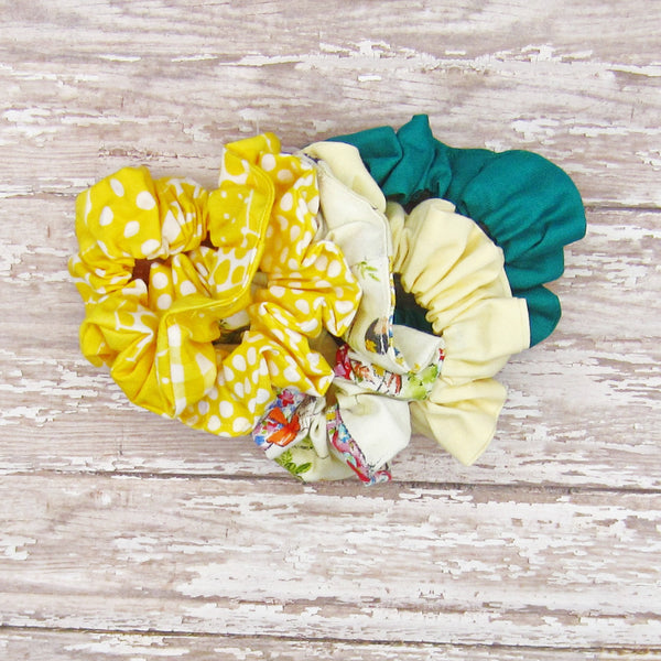 Set of 5 Yellow & Green Scrunchies