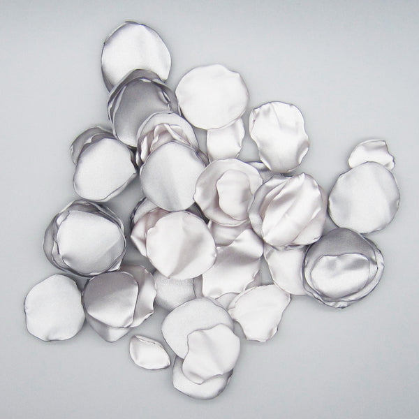 50 Silver Satin Flower Petals For Wedding Decor