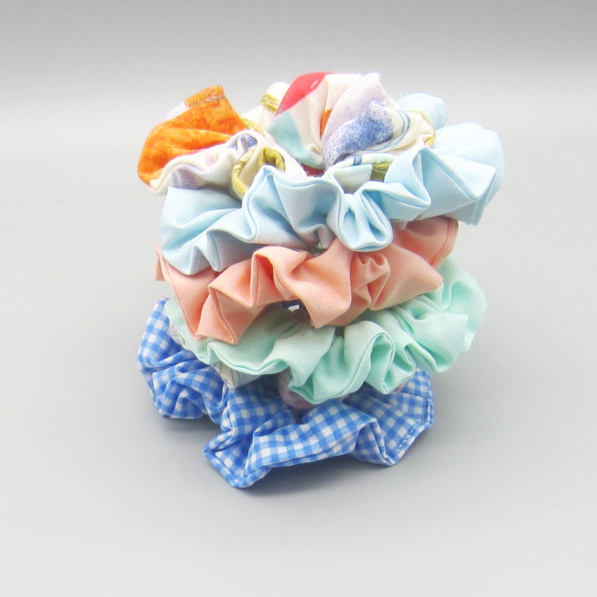 Set of 6 Blue & Peach Scrunchies