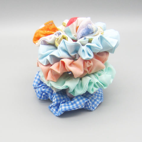 Set of 6 Blue & Peach Scrunchies