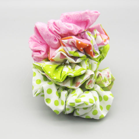 Set of 5 Pink & Green Scrunchies