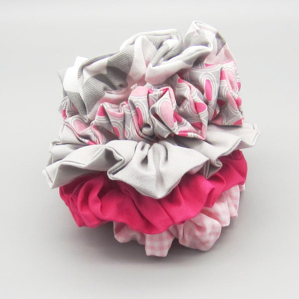 Set of 5 Pink & Grey Scrunchies
