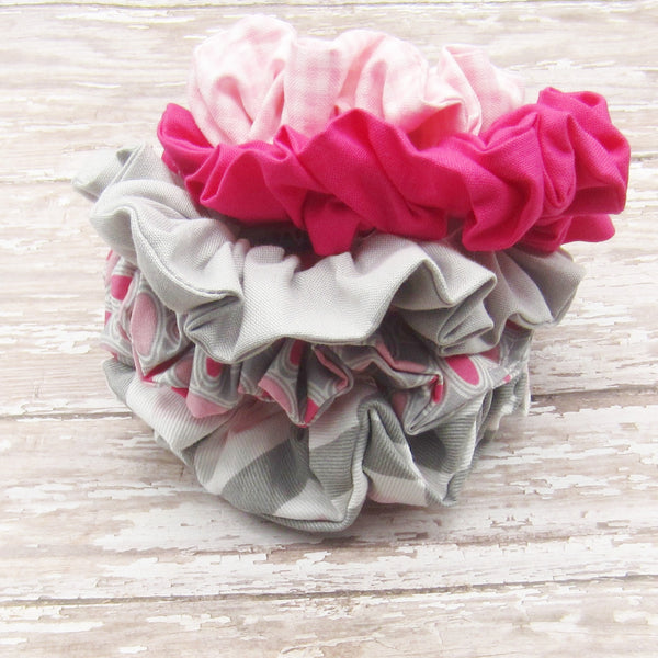 Set of 5 Pink & Grey Scrunchies