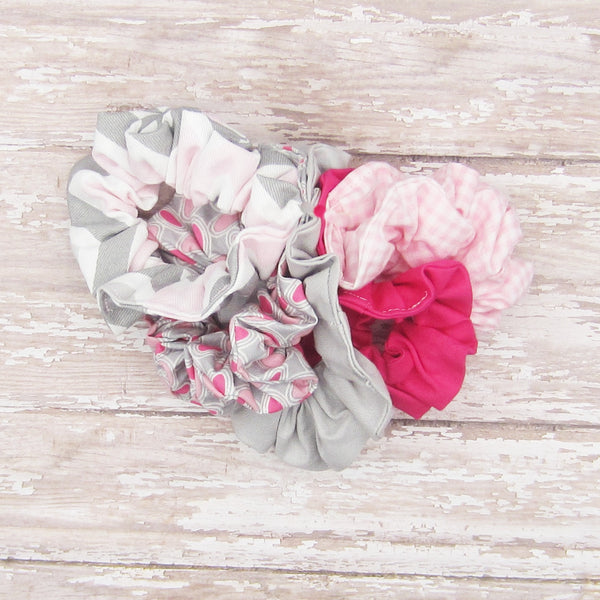 Set of 5 Pink & Grey Scrunchies