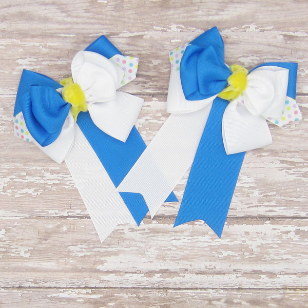 Royal Blue & White Equestrian Hair Bows-Available on a French Barrette or Hair Clip