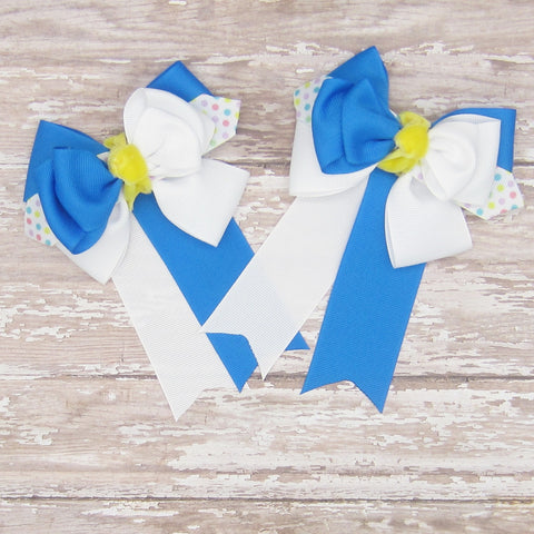 Royal Blue & White Equestrian Hair Bows-Available on a French Barrette or Hair Clip