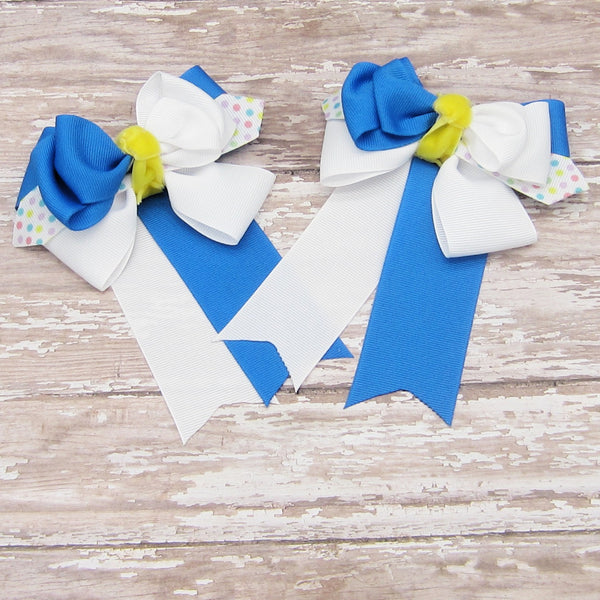 Royal Blue & White Equestrian Hair Bows-Available on a French Barrette or Hair Clip
