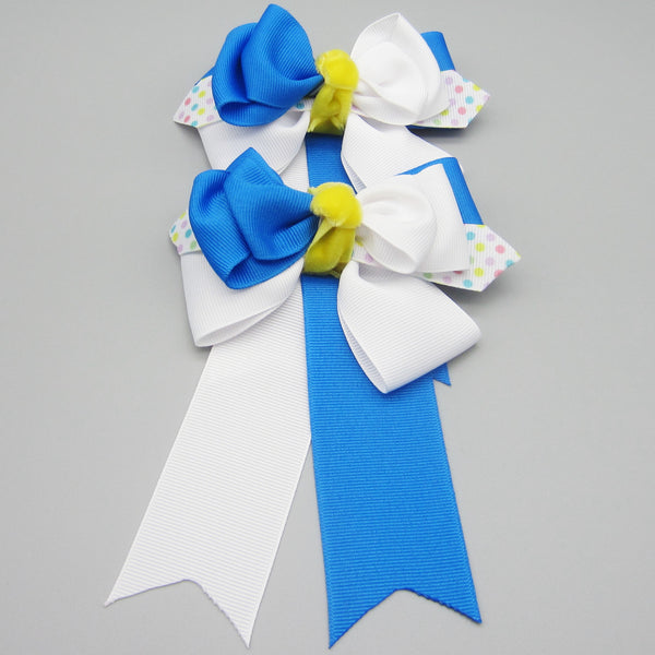 Royal Blue & White Equestrian Hair Bows-Available on a French Barrette or Hair Clip