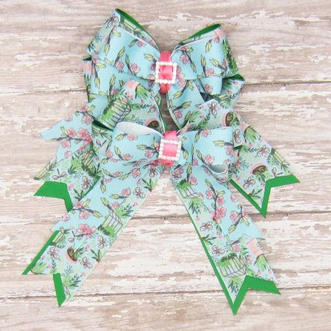 Green Garden Equestrian Hair Bows-Available on a French Barrette or Hair Clip