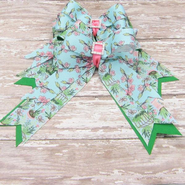 Green Garden Equestrian Hair Bows-Available on a French Barrette or Hair Clip