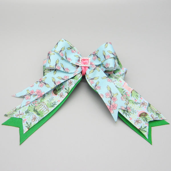 Green Garden Equestrian Hair Bows-Available on a French Barrette or Hair Clip