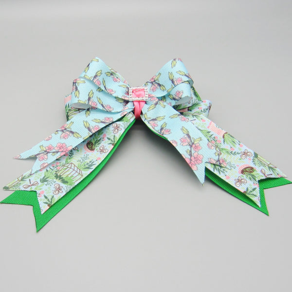 Green Garden Equestrian Hair Bows-Available on a French Barrette or Hair Clip