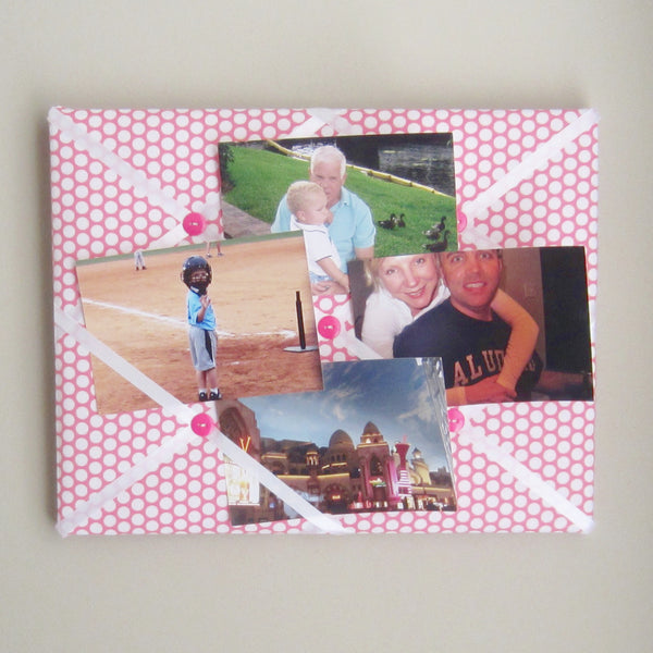 11"x14"  Memory Board or Bow Holder-Pink & White Polka Dot
